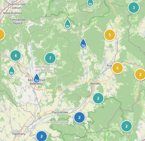 Mapa 100 ročných prietokov vybraných tokov v obciach